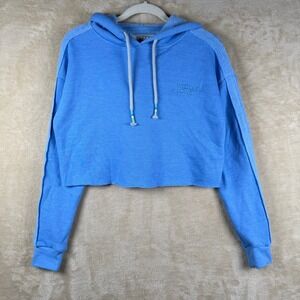 Woodley‎ + Lowe Blue Cropped Hoodie Trendy Size A Athleisure Distressed Hem